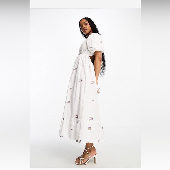 Embroidered Floral Maxi Dress with Back Tie - Picture 4 of 9